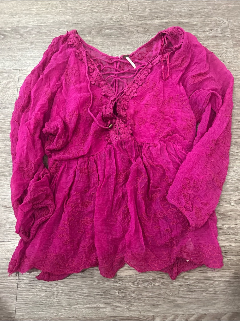 Free People Lace-Up Boho Tunic in Bright Fuchsia